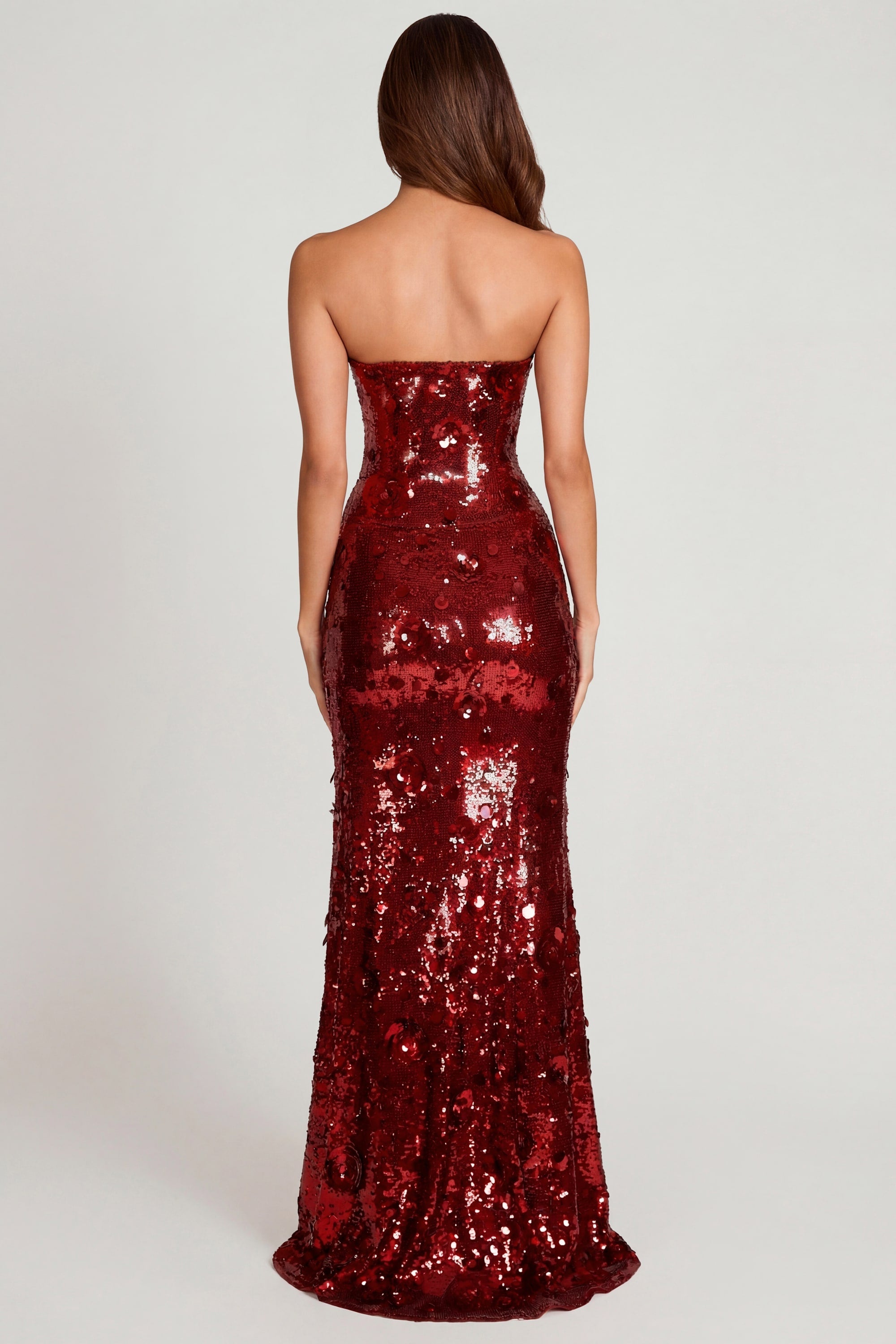 3D Embellished Bandeau Maxi Dress in Red