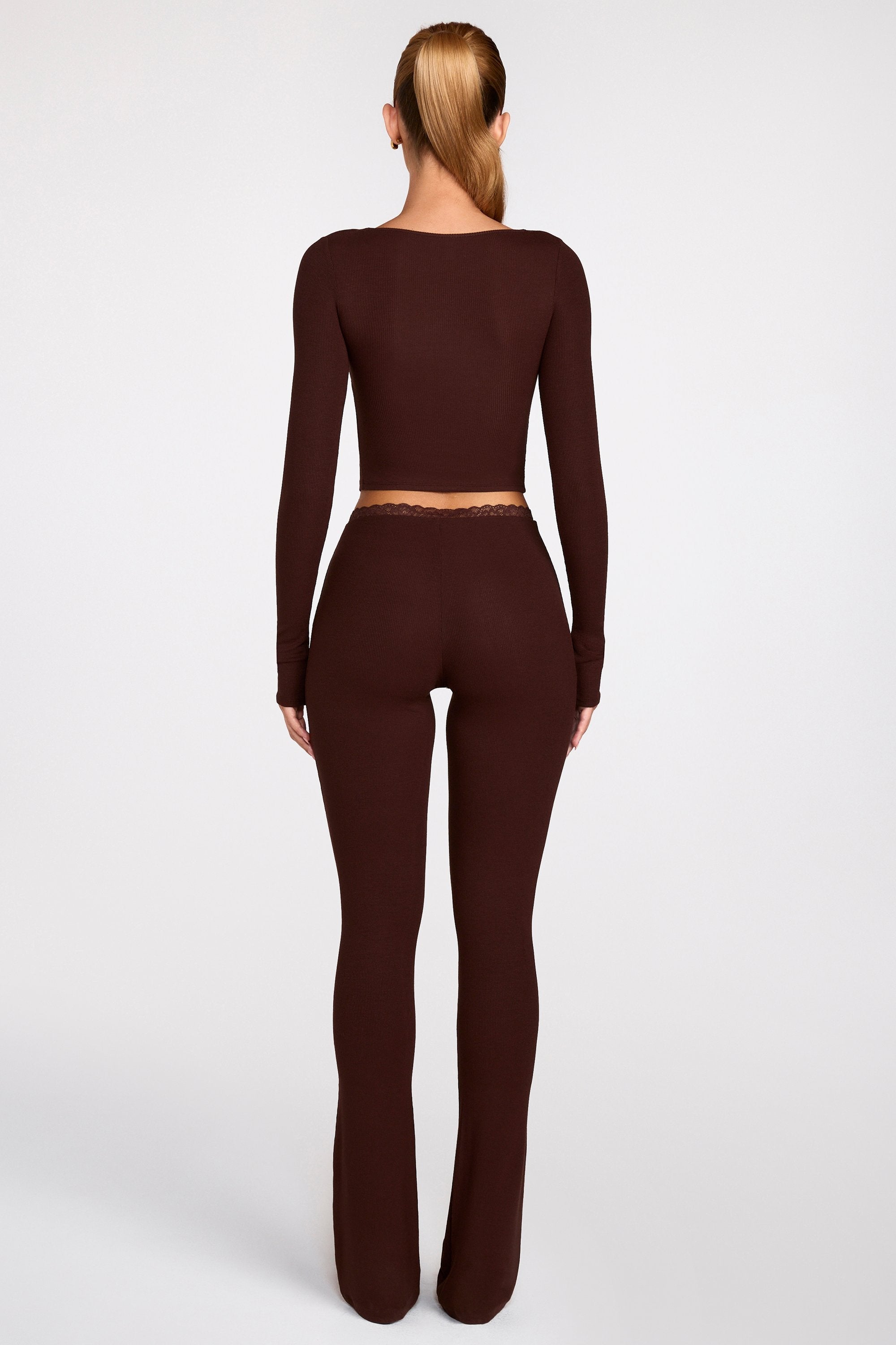 Modal Mid-Rise Flared Trousers in Chocolate Brown