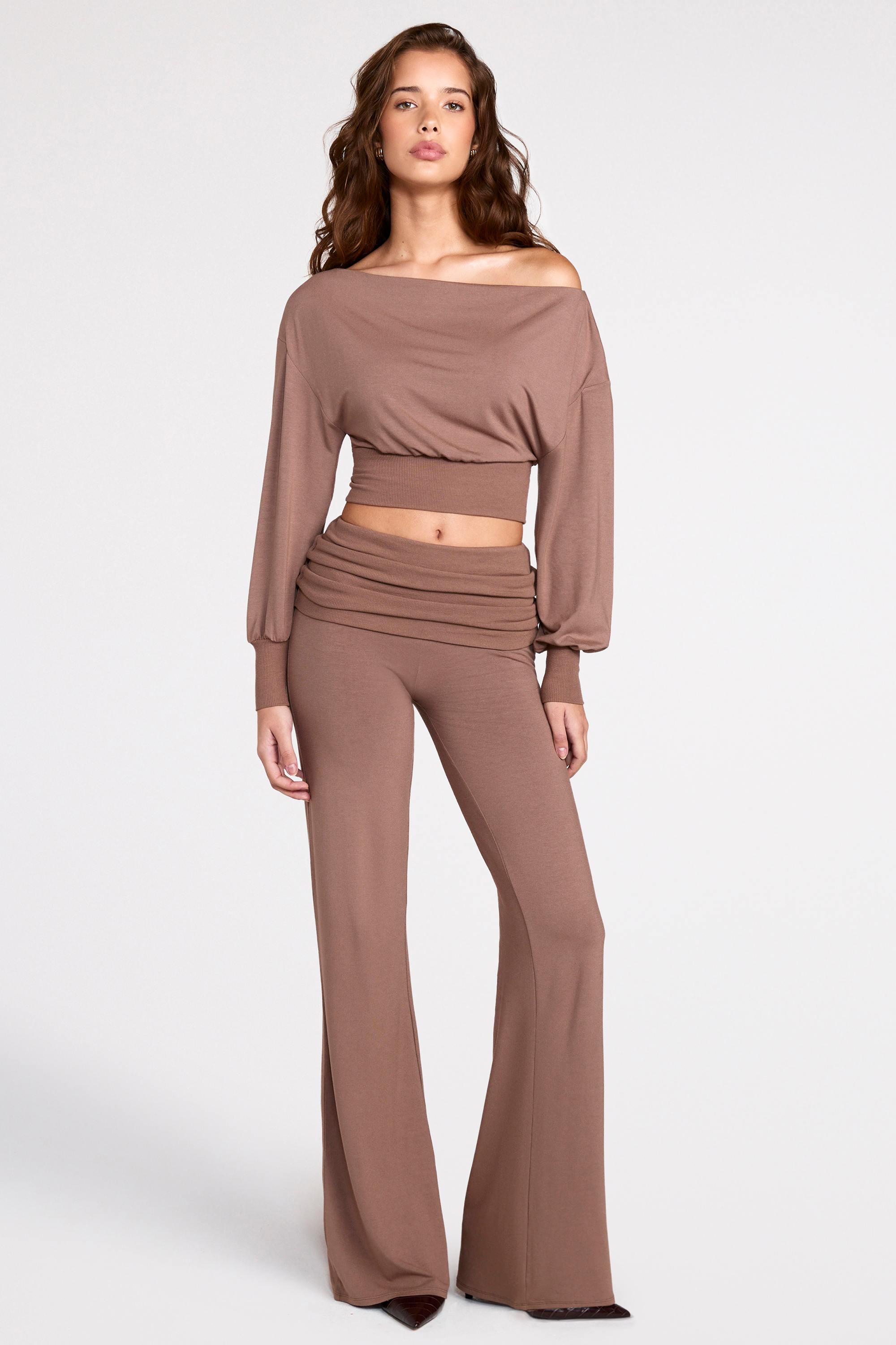 Modal Low-Rise Straight-Leg Trousers in Mocha