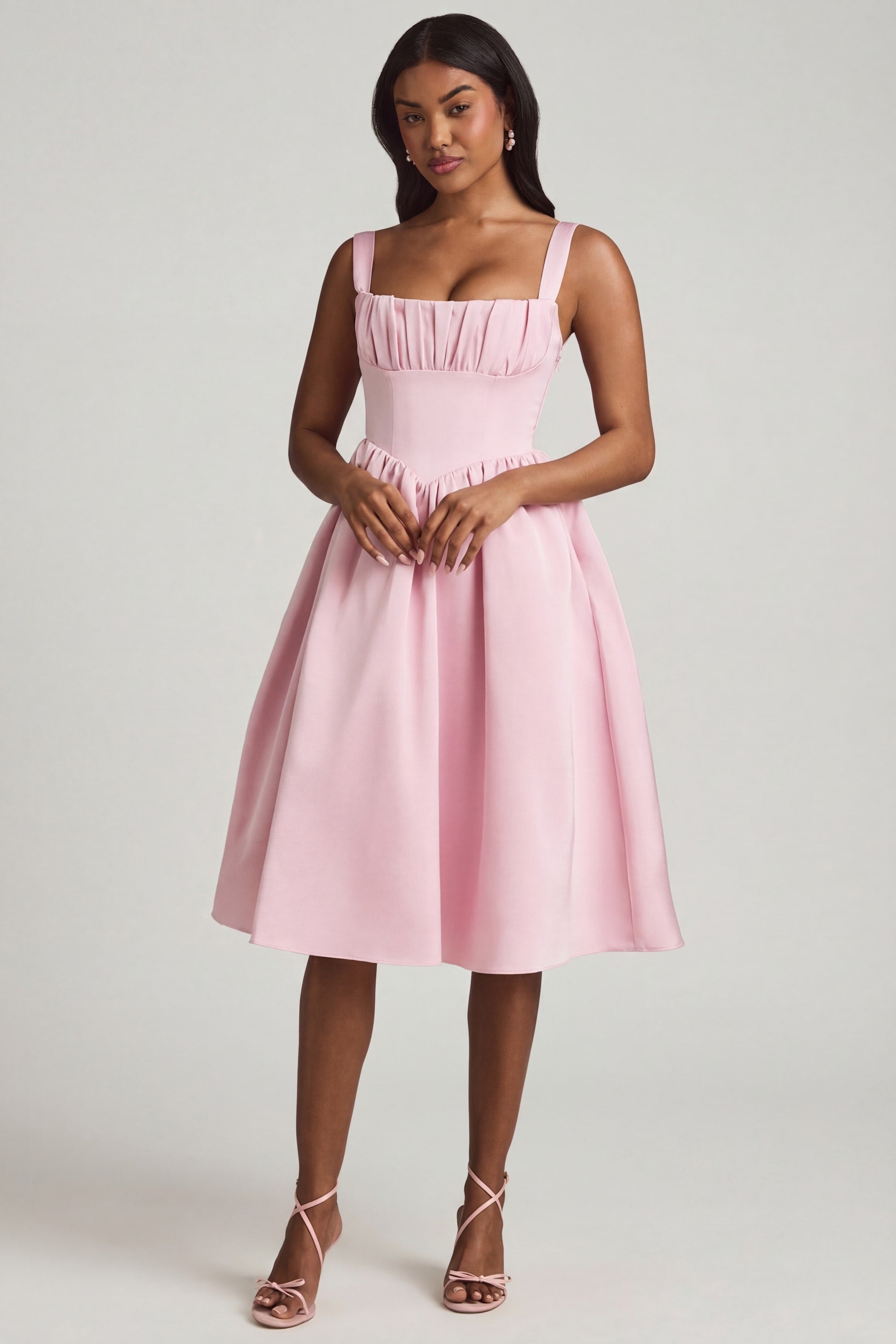 Draped Corset Midaxi Dress in Blush