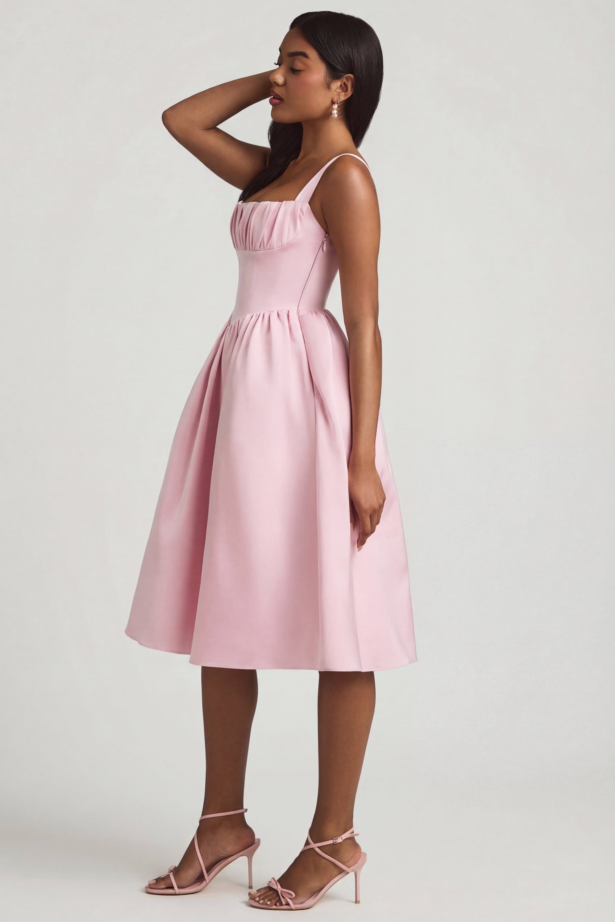 Draped Corset Midaxi Dress in Blush