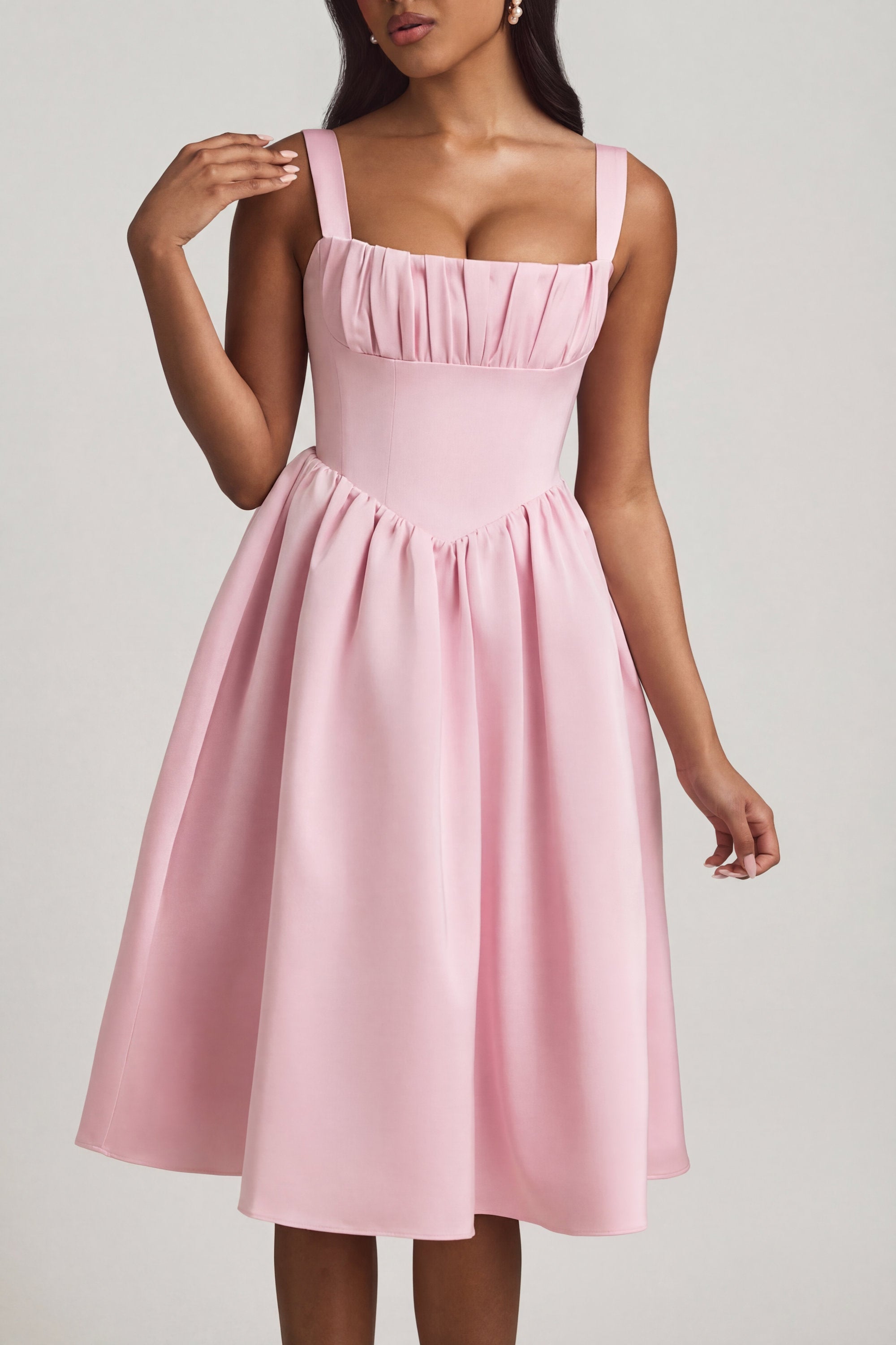 Draped Corset Midaxi Dress in Blush