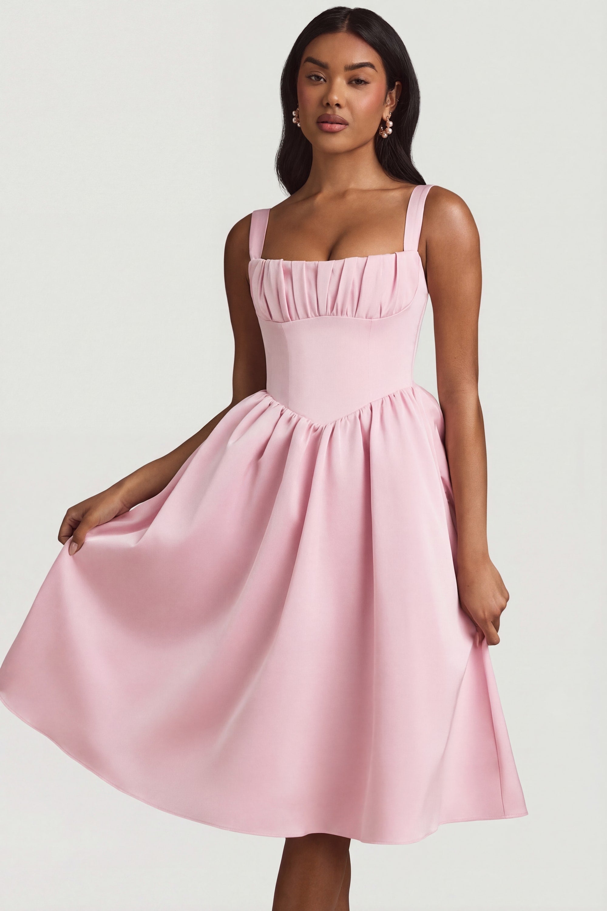 Draped Corset Midaxi Dress in Blush
