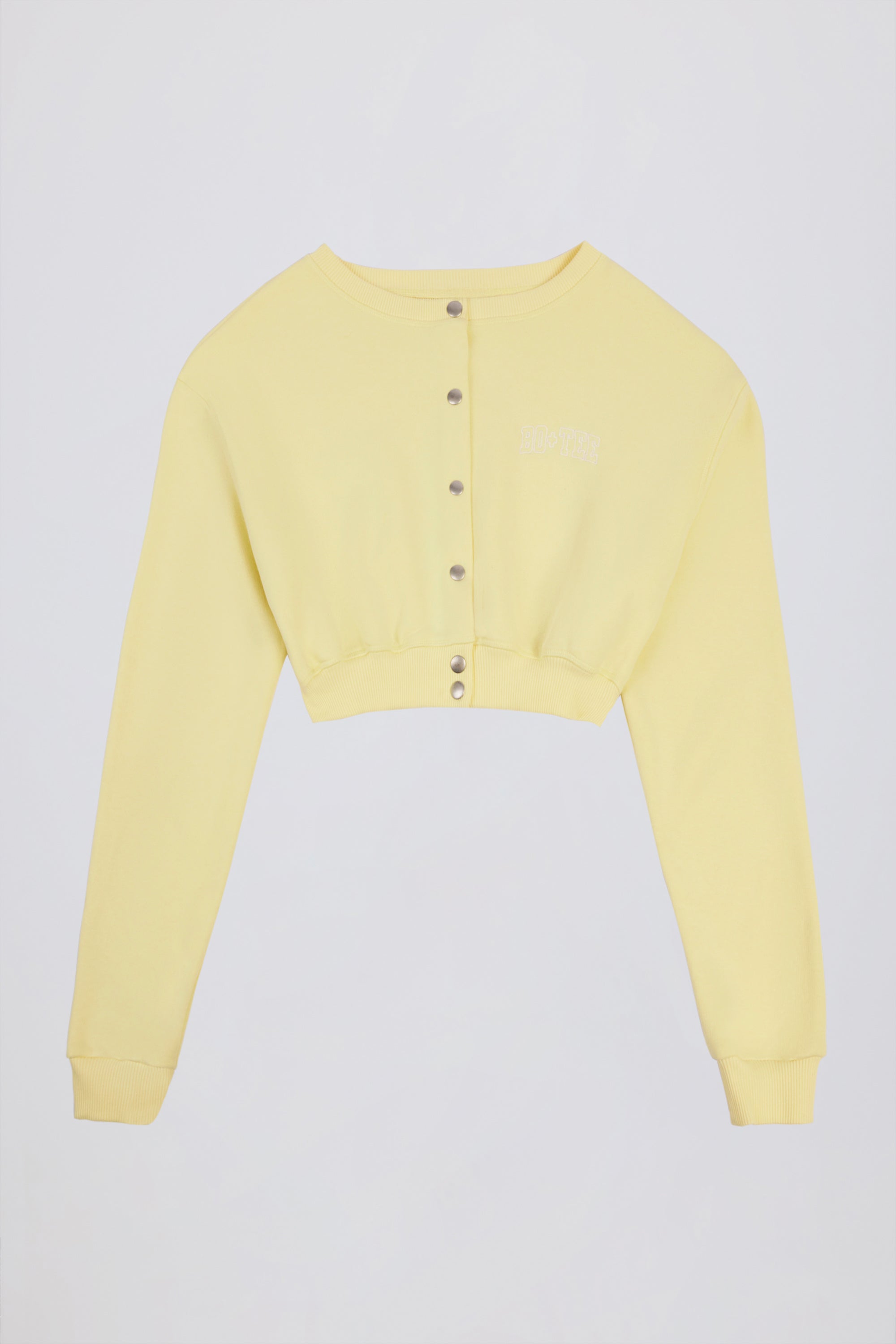 Brushed Jersey Button-Up Cropped Cardigan in Soft Yellow