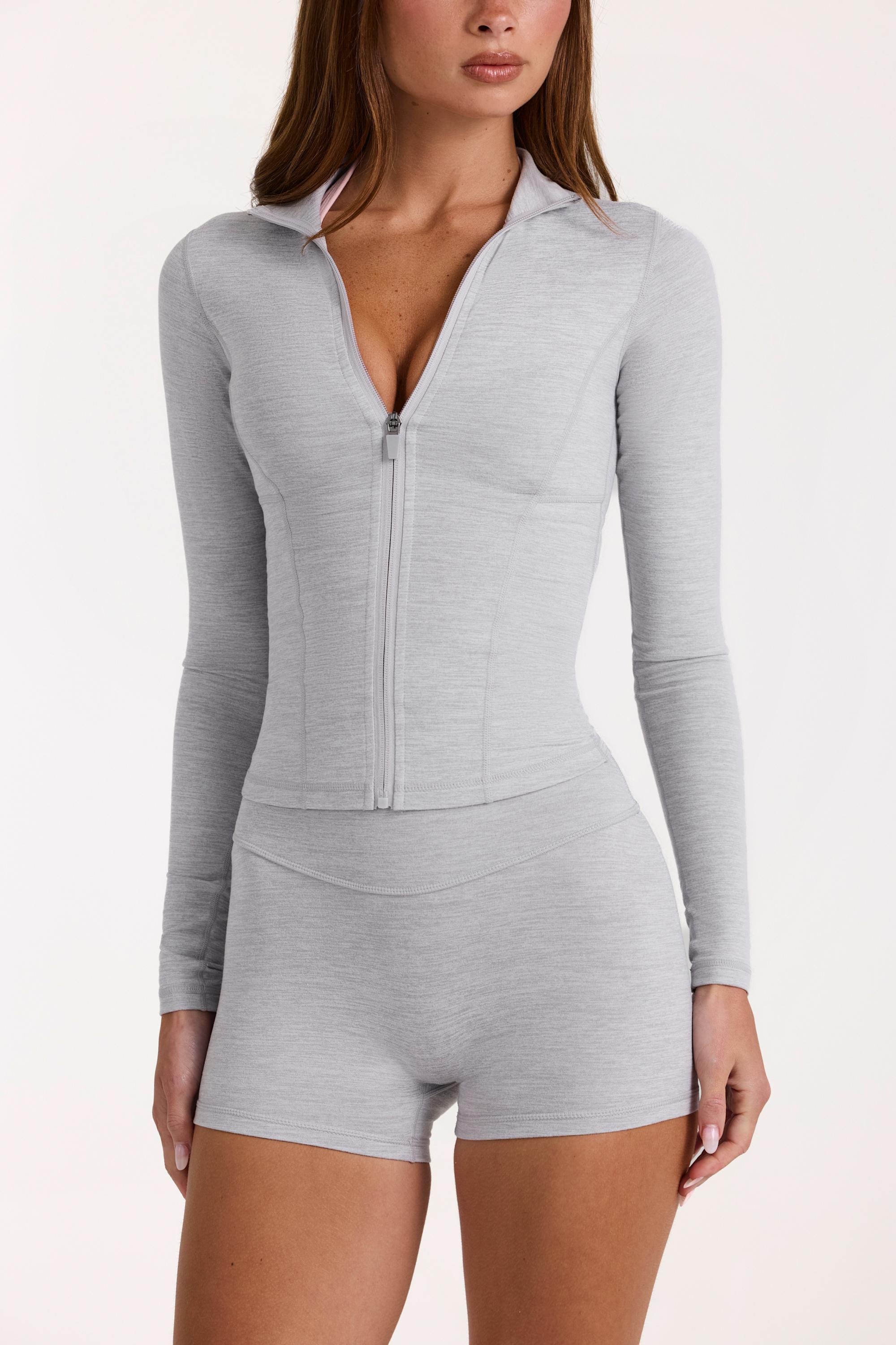 Soft Active Zip-Up Jacket in Grey Marl