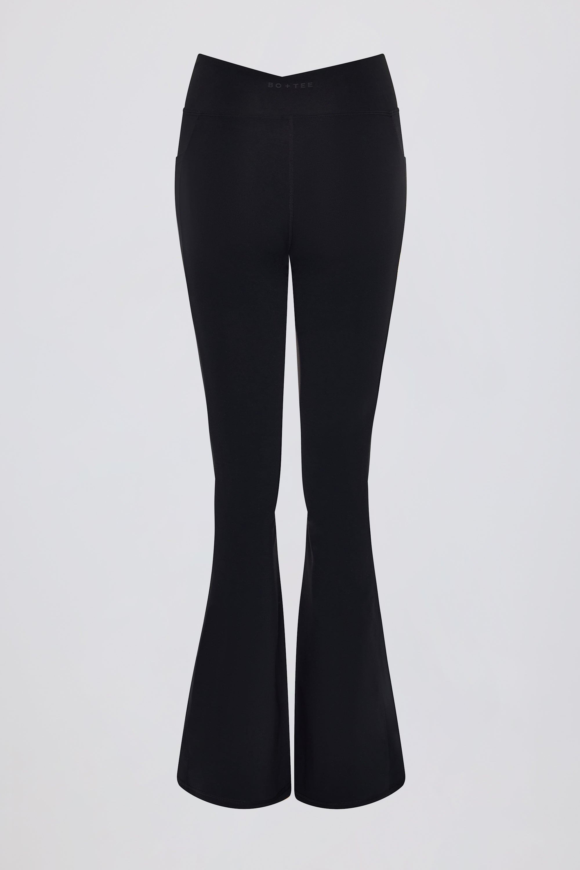 Soft Active V-Waist Pocket Flared Leggings in Black
