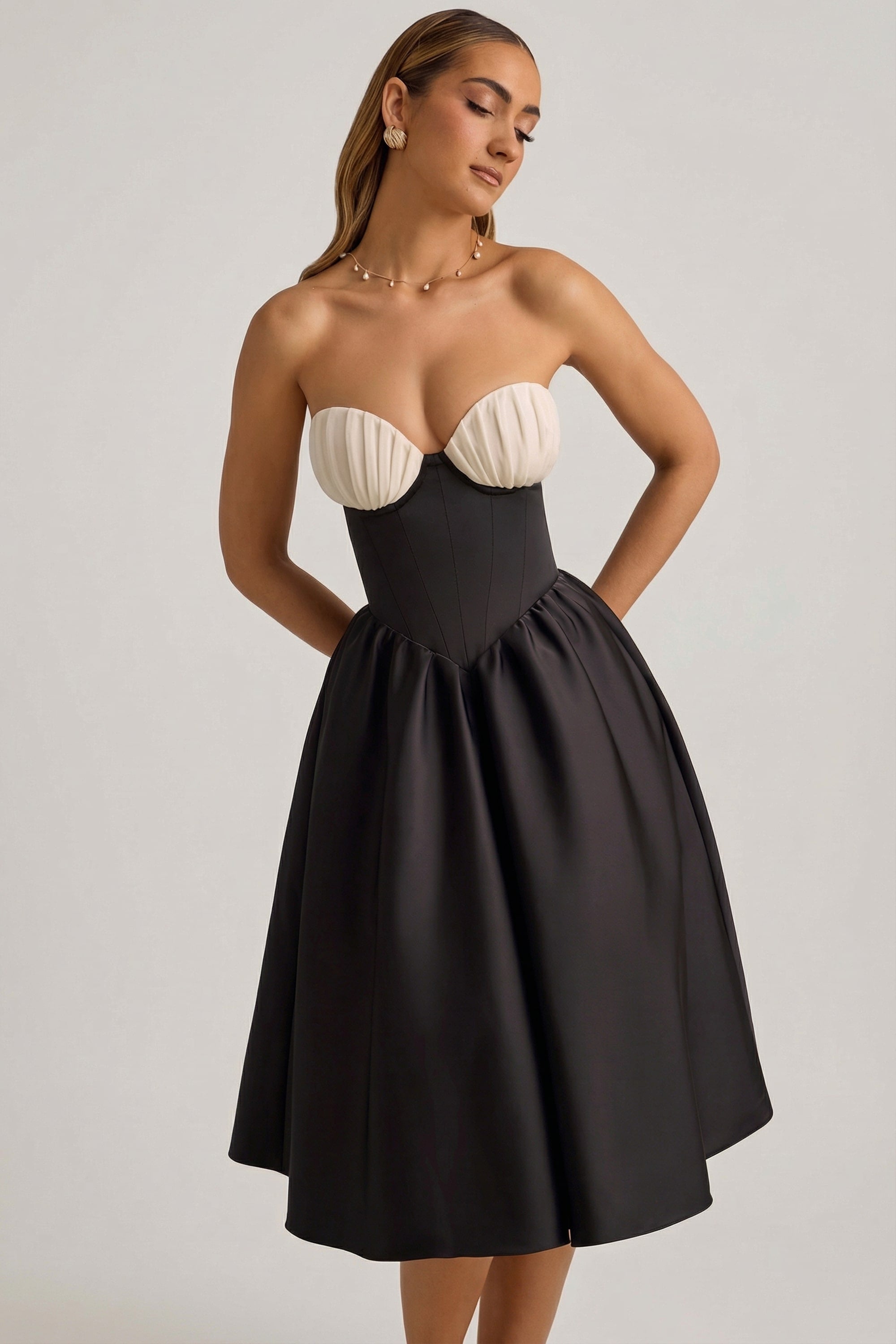 Strapless Corset Midi Dress in Black