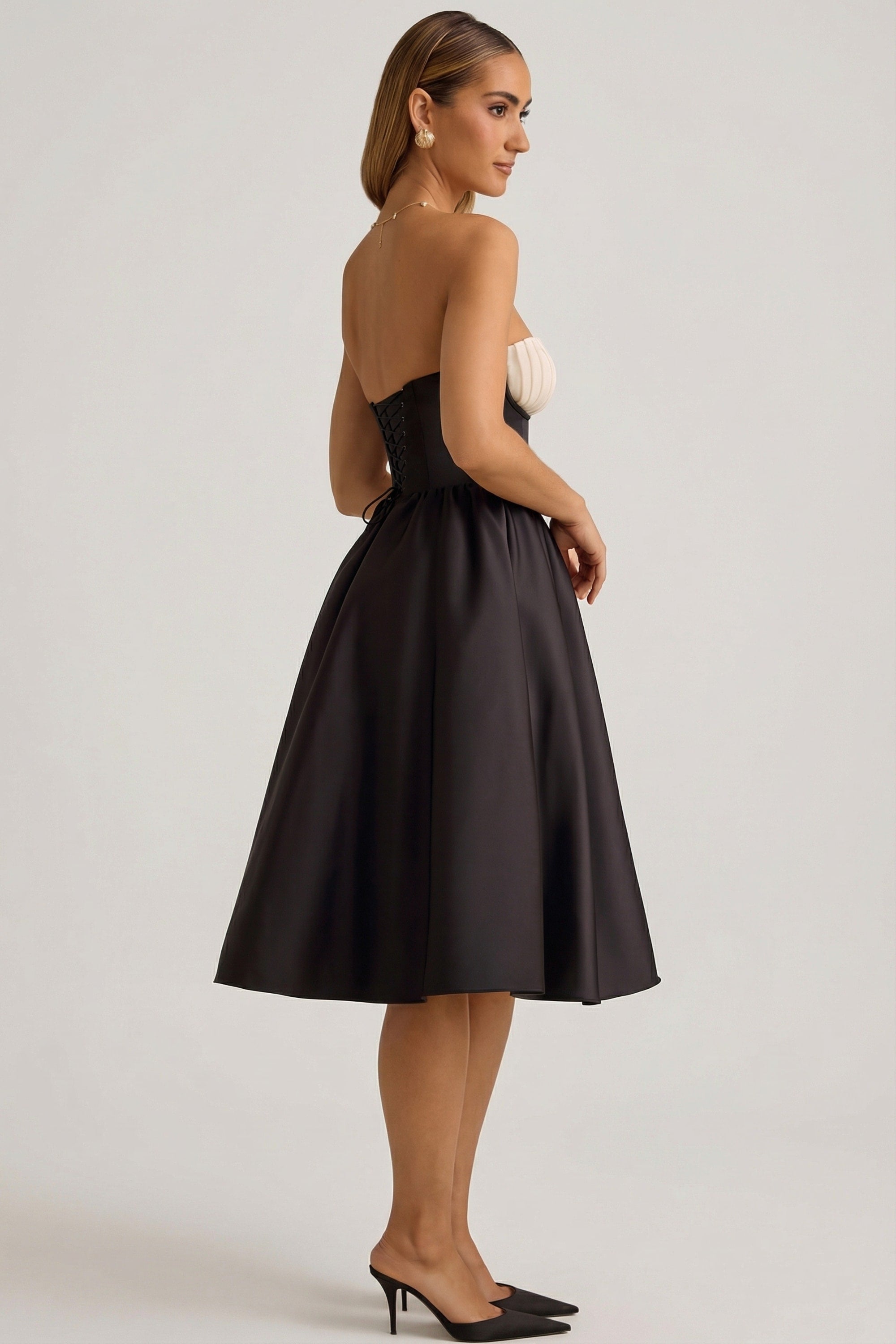 Strapless Corset Midi Dress in Black